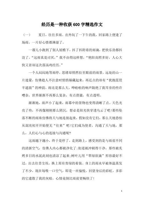 经历是一种收获600字精选作文
