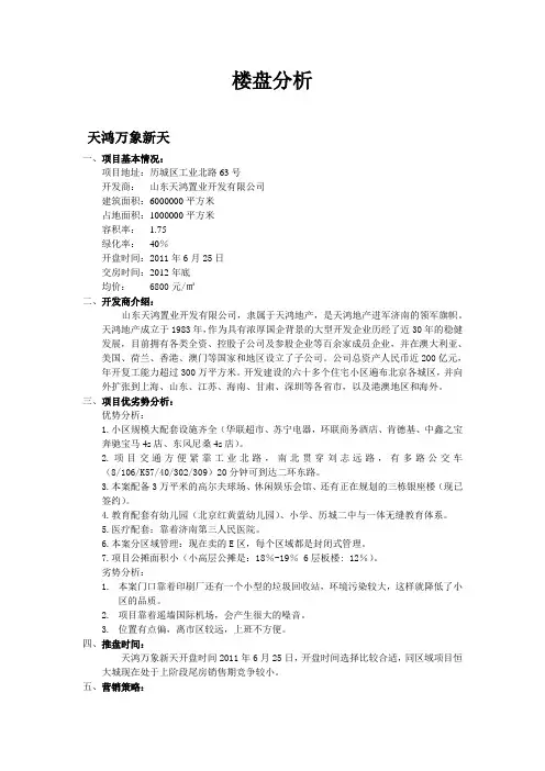天鸿万象新天、重汽翡翠清河、华强广场、南益名泉春晓、丁豪广场楼盘分析报告