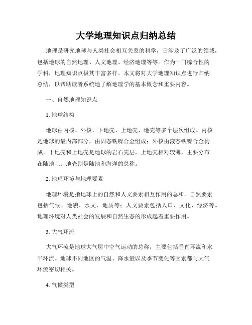 大学地理知识点归纳总结