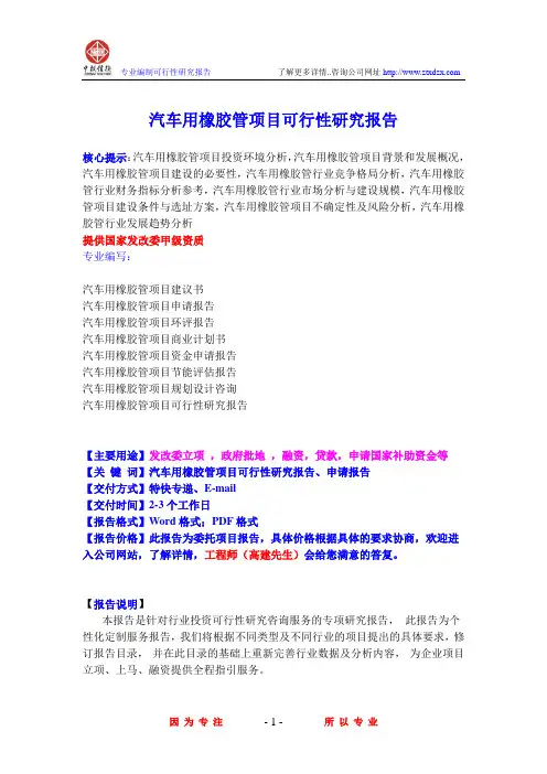 汽车用橡胶管项目可行性研究报告