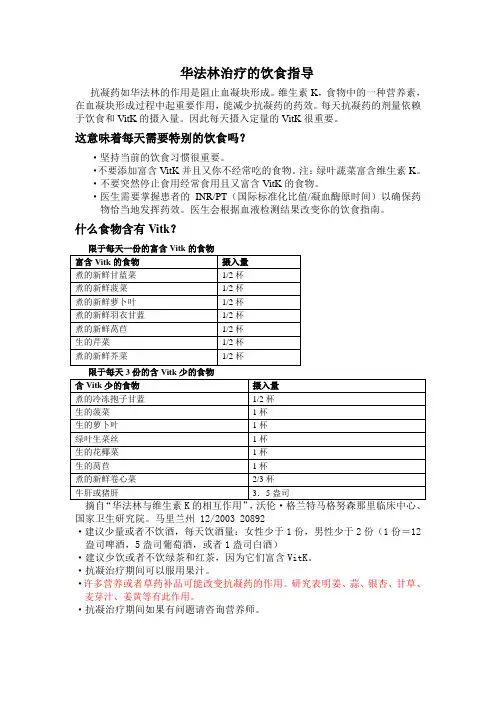 华法林治疗的饮食指导