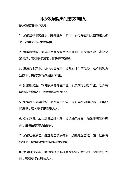 家乡发展提出的建议和意见