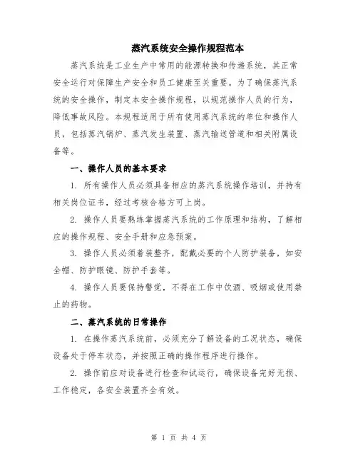 蒸汽系统安全操作规程范本