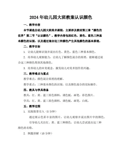 2024年幼儿园大班教案认识颜色