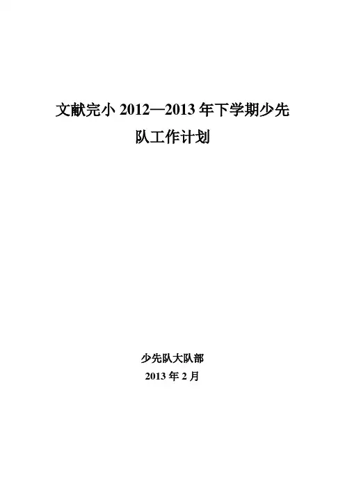 文献完小2013年小学少先队工作计划【用心整理精品资料】