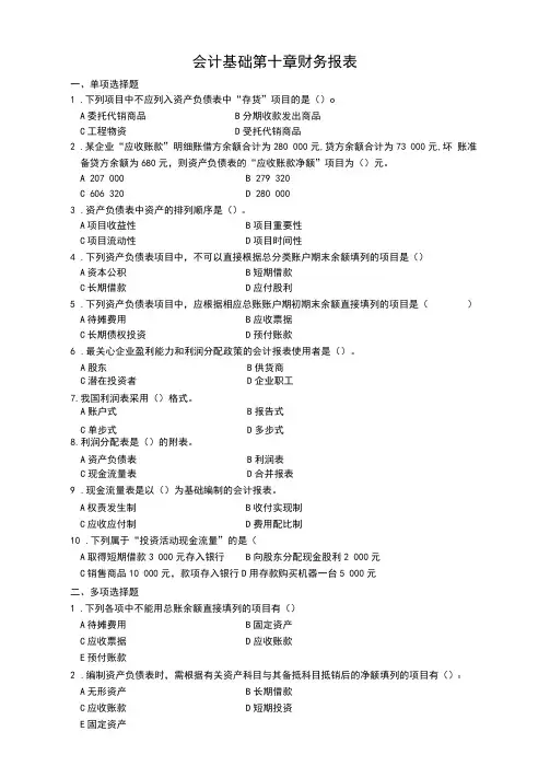 财务报表试题综合题附答案