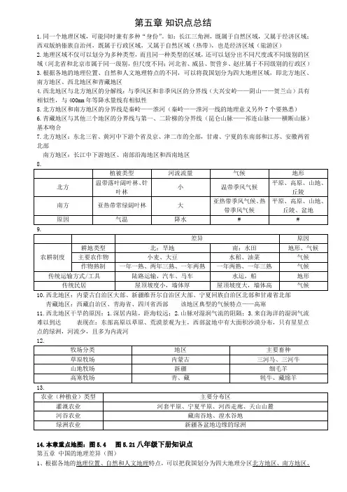 人教版八年级地理第五章_知识点总结