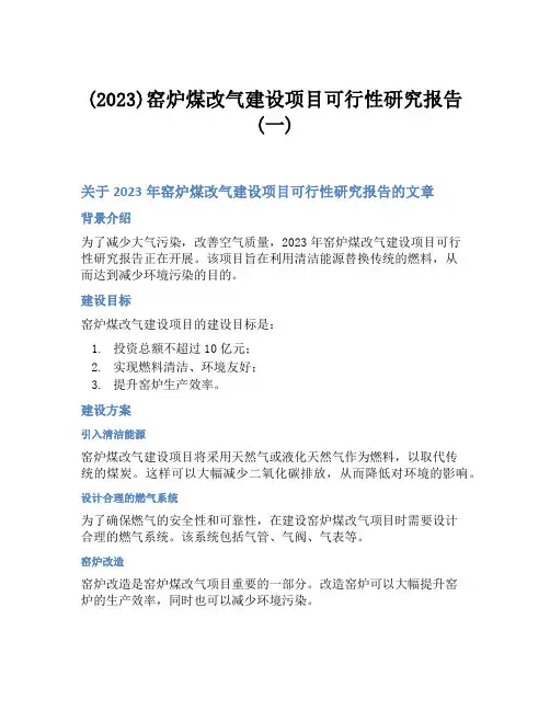 (2023)窑炉煤改气建设项目可行性研究报告(一)