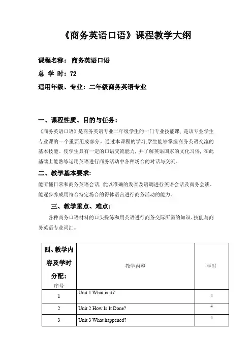 《商务英语口语》课程教学大纲