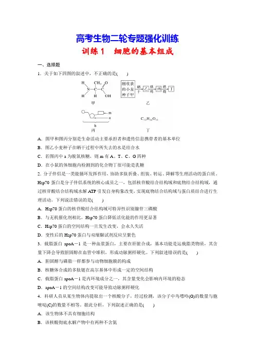 高考生物二轮专题强化训练1 细胞的基本组成
