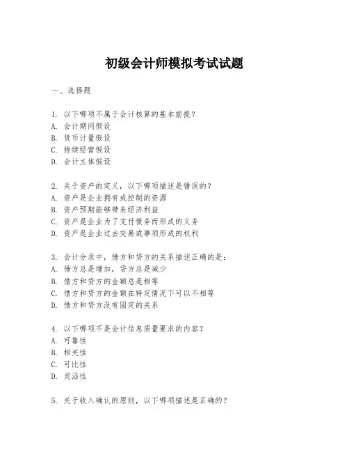 初级会计师模拟考试试题
