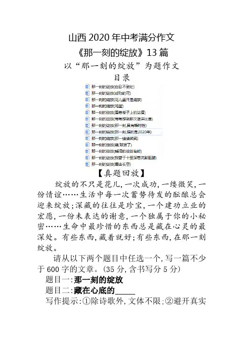 山西2020年中考满分作文《那一刻的绽放》13篇