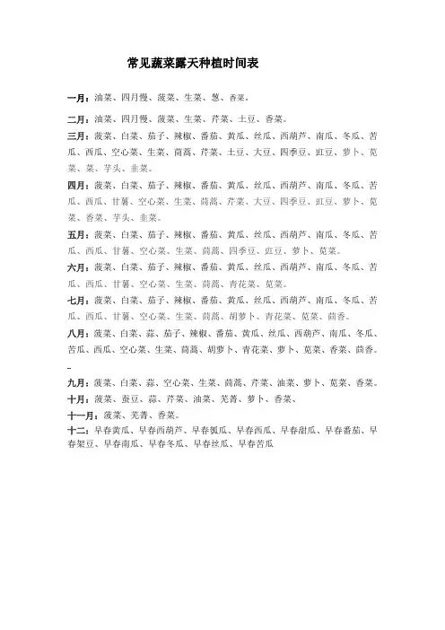 常见蔬菜露天种植时间表