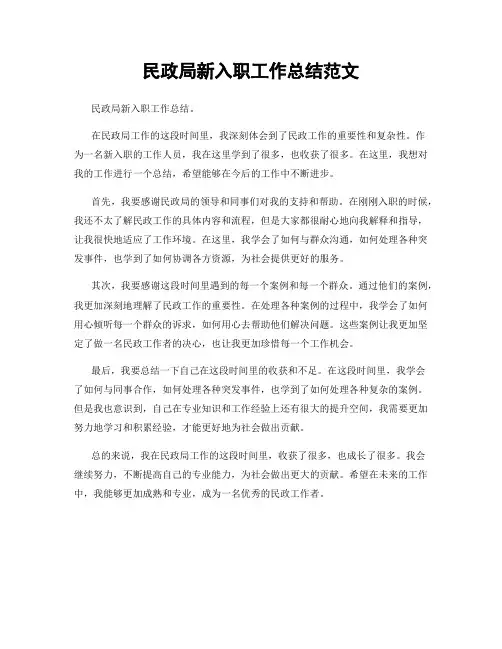 民政局新入职工作总结范文