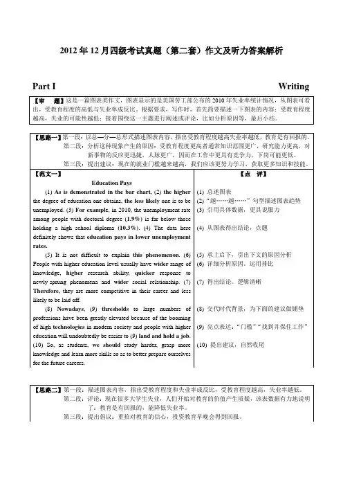 2012月12月四级考试真题(第二套)作文及听力答案解析