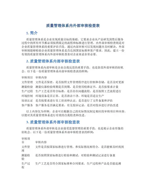 质量管理体系内外部审核检查表
