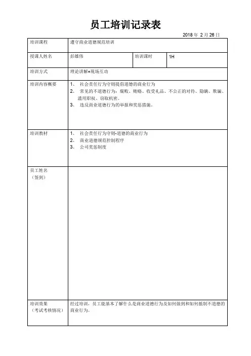5 培训记录-商业道德行为培训
