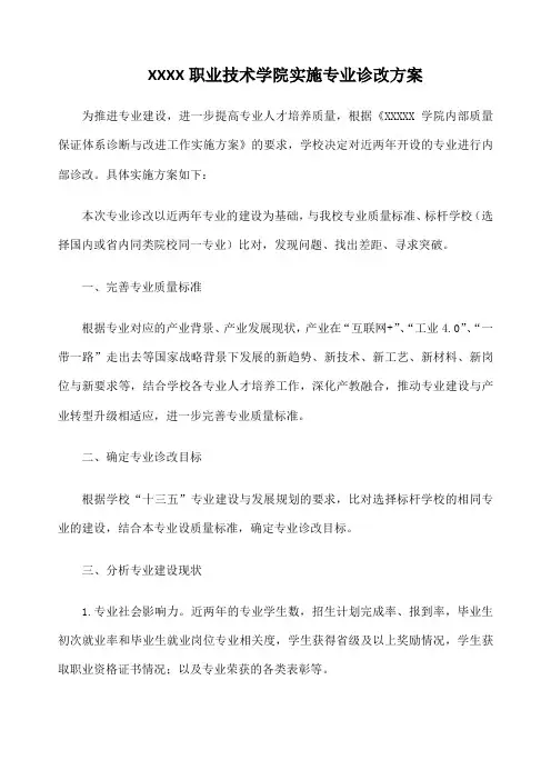 职业技术学院实施专业诊改方案