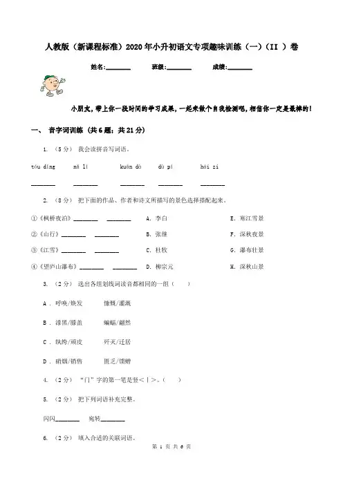 人教版(新课程标准)2020年小升初语文专项趣味训练(一)(II )卷