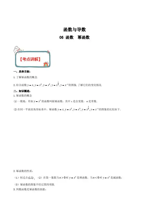 2020年高考数学(理)高频考点 函数与导数 专题06 幂函数(解析版)