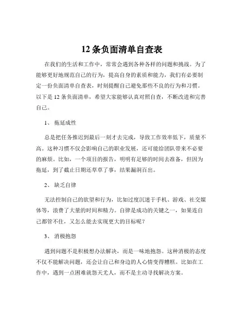 12条负面清单自查表
