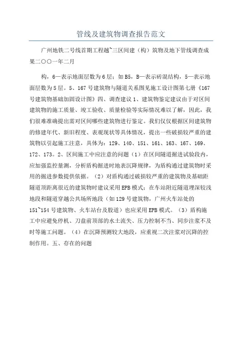 管线及建筑物调查报告范文