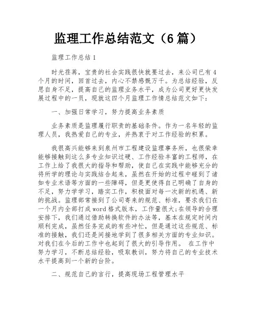 监理工作总结范文(6篇)
