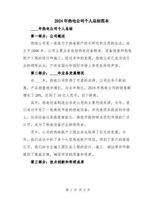 2024年热电公司个人总结范本
