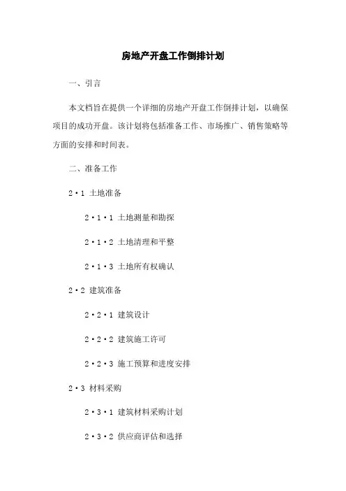 房地产开盘工作倒排计划