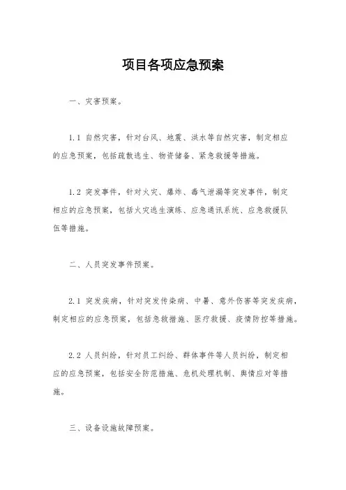 项目各项应急预案