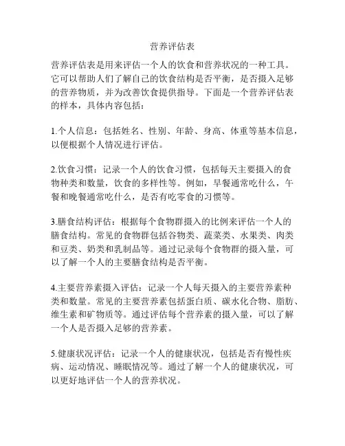营养评估表