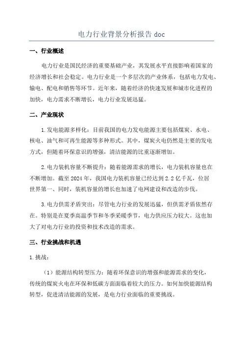 电力行业背景分析报告doc