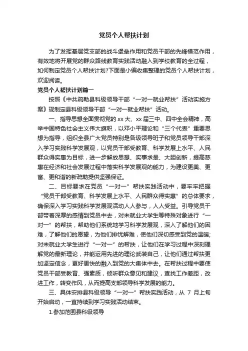 党员个人帮扶计划