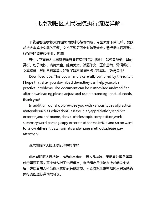 北京朝阳区人民法院执行流程详解
