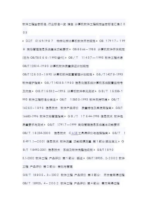 软件工程国家标准、行业标准一览