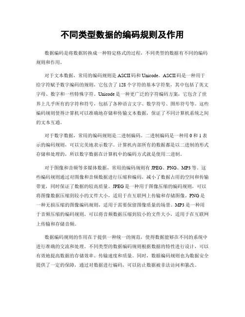 不同类型数据的编码规则及作用