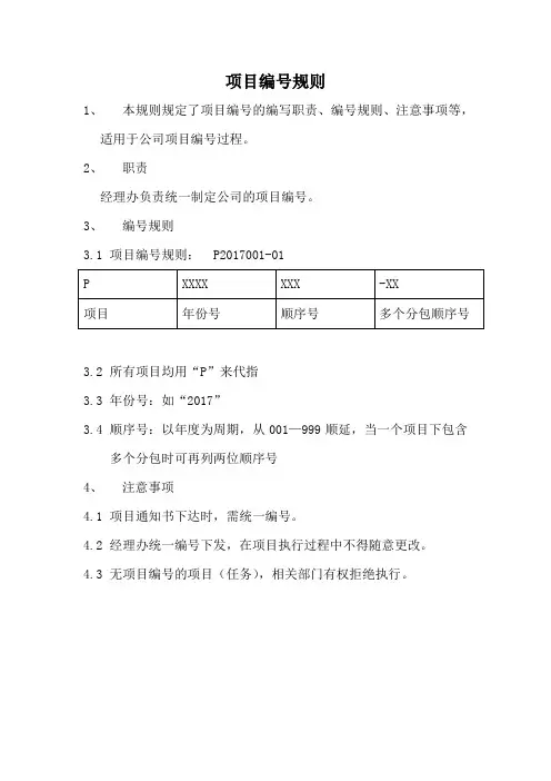 项目编号规则