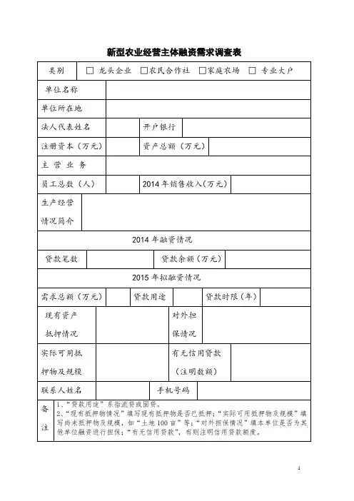 新型农业经营主体融资需求调查表