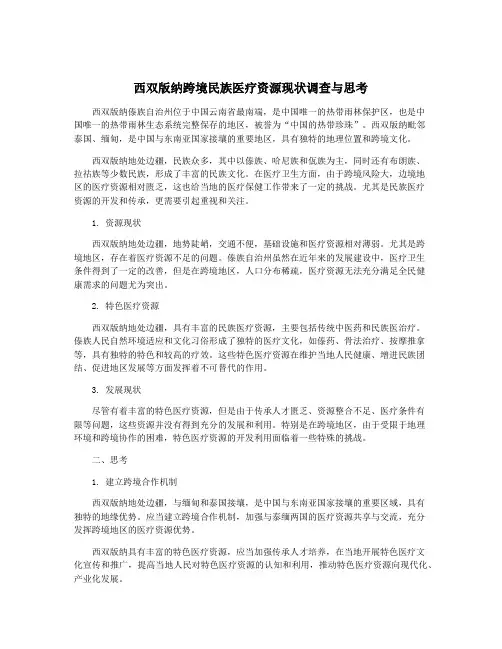 西双版纳跨境民族医疗资源现状调查与思考