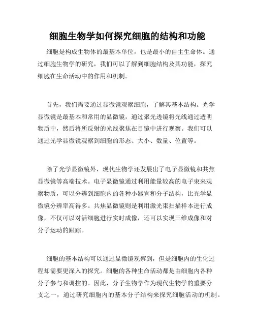 细胞生物学如何探究细胞的结构和功能