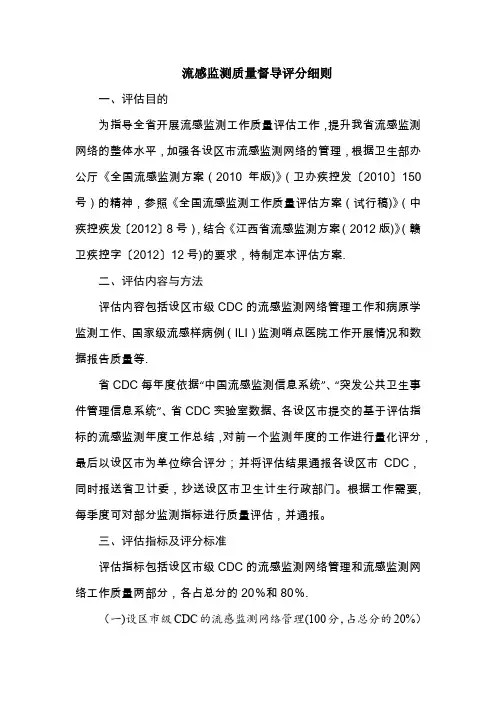 流感监测质量督导评分细则