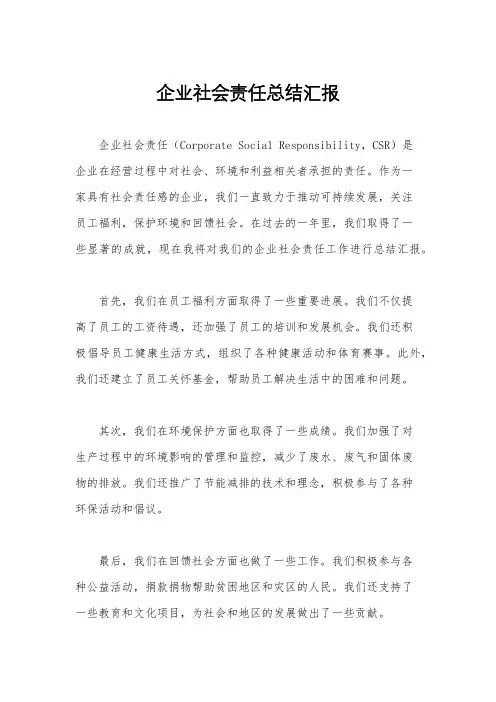 企业社会责任总结汇报