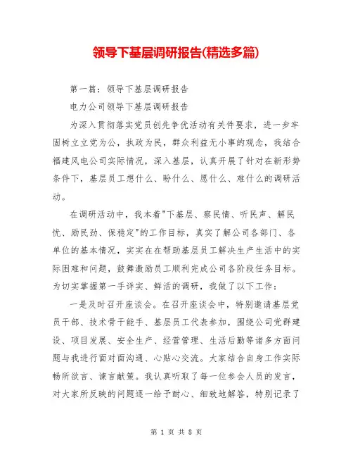 领导下基层调研报告(精选多篇)