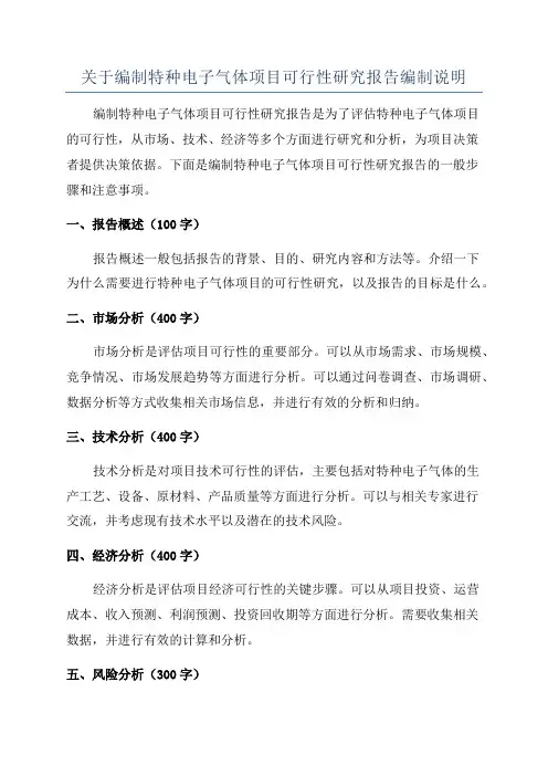 关于编制特种电子气体项目可行性研究报告编制说明