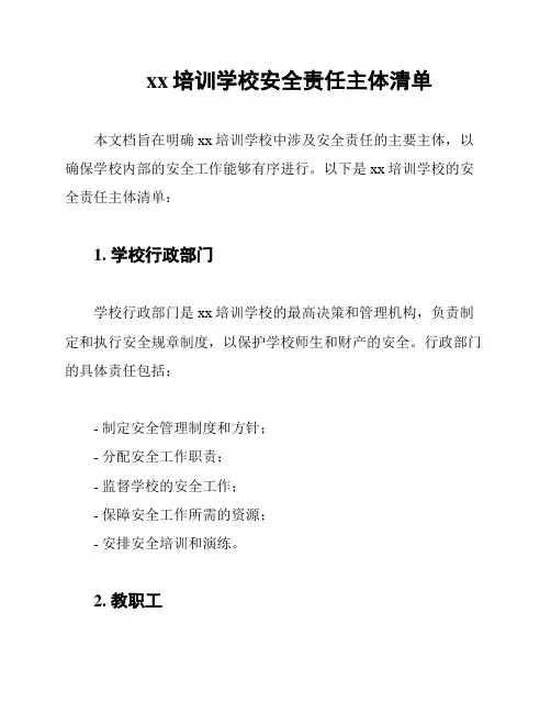 xx培训学校安全责任主体清单