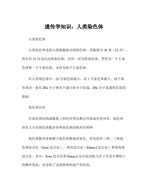 遗传学知识：人类染色体