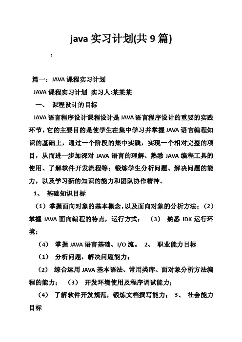 java实习计划（共9篇）