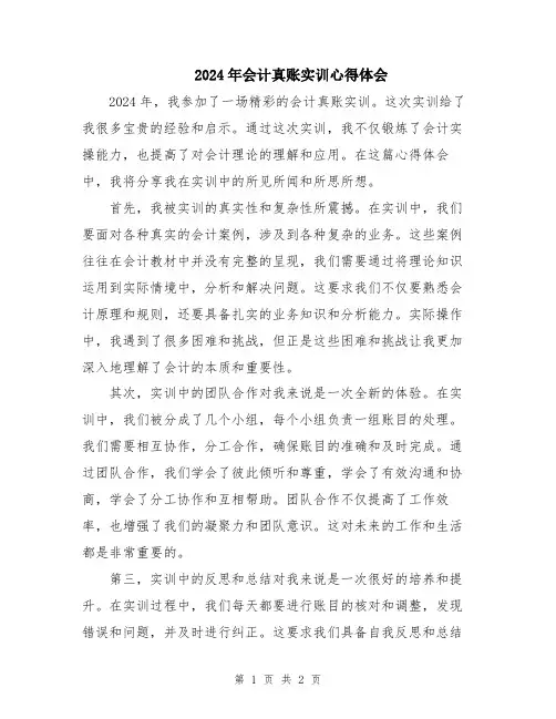 2024年会计真账实训心得体会