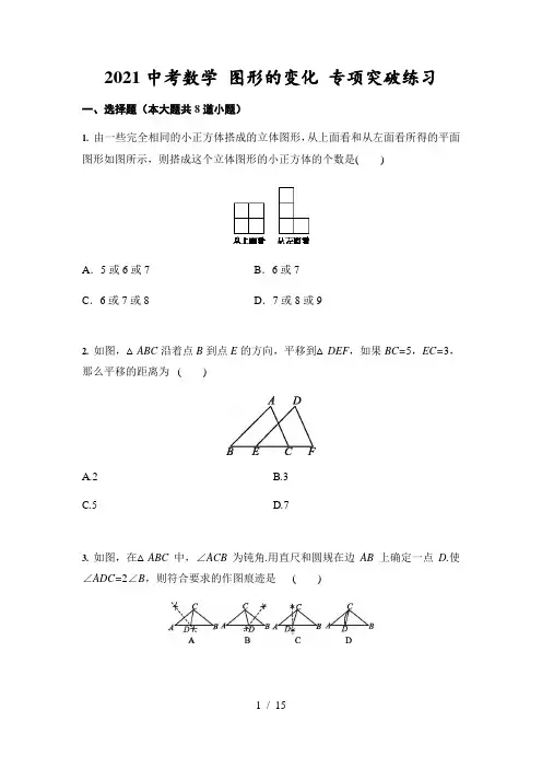 2021年九年级中考数学 图形的变化 专项突破练习(含答案)