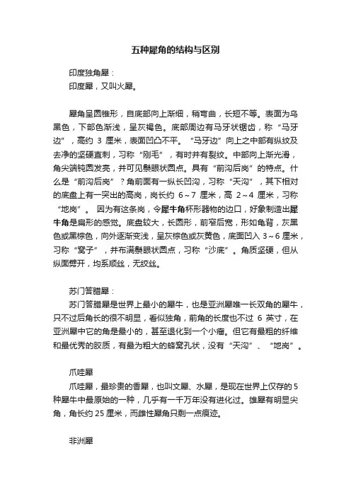五种犀角的结构与区别